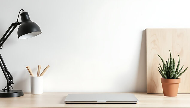 A minimalist workspace featuring a blank desk with carefully placed accessories sparks creativity and boosts business motivation and inspiration._00002_