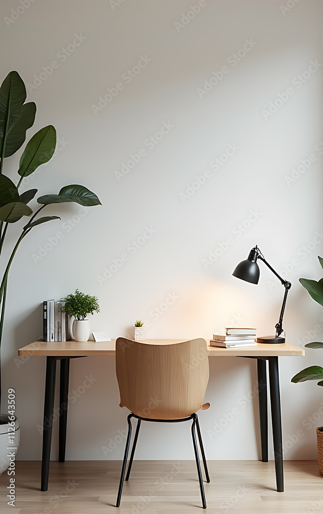Poster a modern office setup is featured in a flat lay design with an office desk table as its centerpiece.