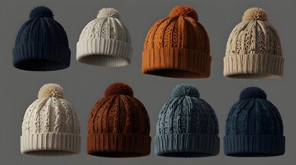Set of winter hats isolated on transparent.generative.ai 