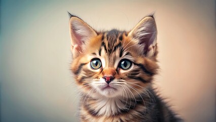 Obraz premium Adorable Close-Up Portrait of a Cute Kitten on a Light Background with Copy Space for Pet Lovers, Cat Enthusiasts, and Stock Photo Needs
