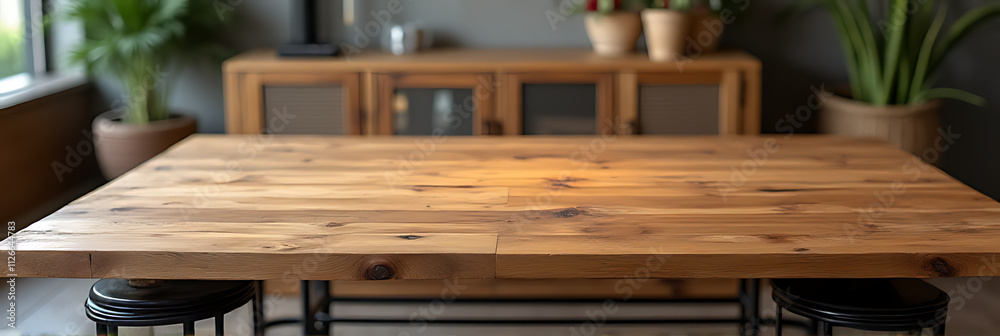 Poster A real wood table top is used as a textured element in room interior designs for key visuals and product displays._00002_
