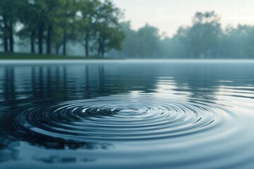 Serene Water Ripples in a Misty Lake