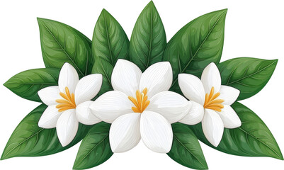 Fototapeta premium Delicate white flowers with lush green leaves