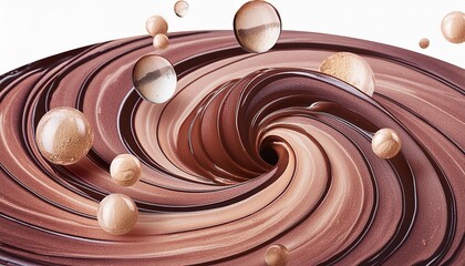 Brown Cream Coffee Liquid Swirl Splash with Foundation Bubbles Isolated on Clear Background - A Captivating Visual of Coffee Artistry and Texture - Perfect for Beverage Photography and