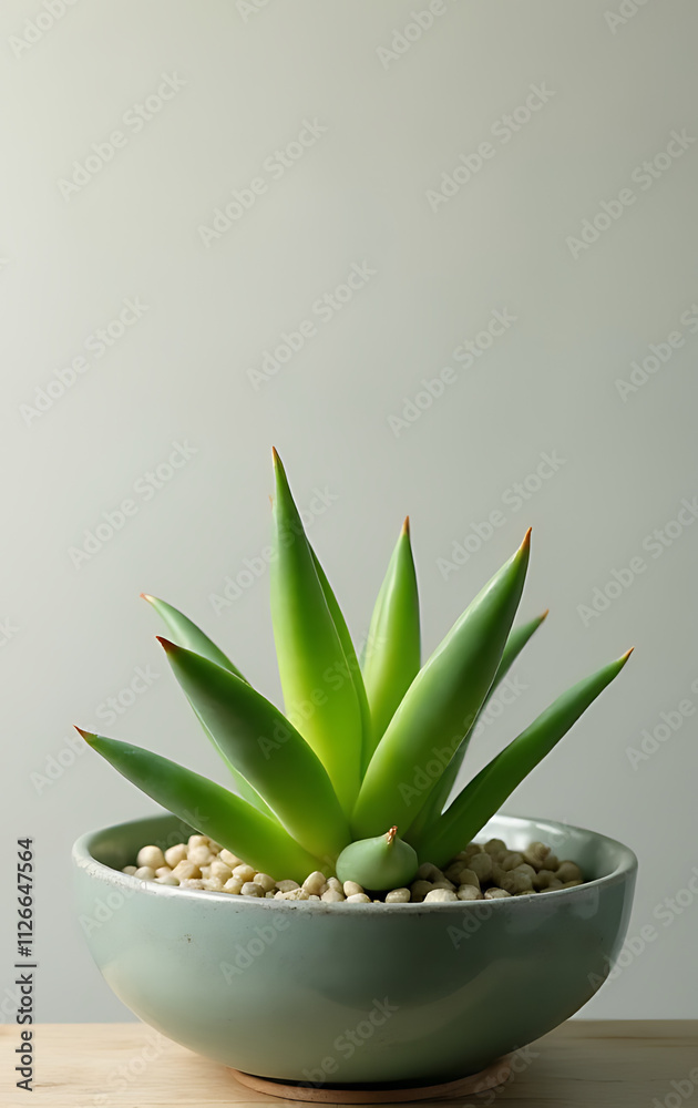 Poster A vibrant succulent plant is featured against a neutral background for use in various decorative interior design patterns._00001_