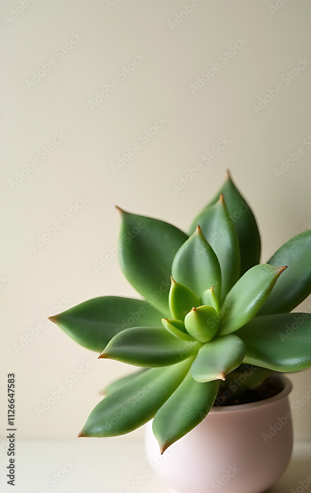 Poster A vibrant succulent plant is featured against a neutral background for use in various decorative interior design patterns._00002_