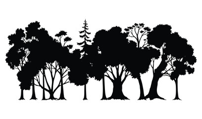 Fototapeta premium Trees silhouettes. Forest and park pines firs and spruces, coniferous and deciduous trees. Vector isolated retro images nature set