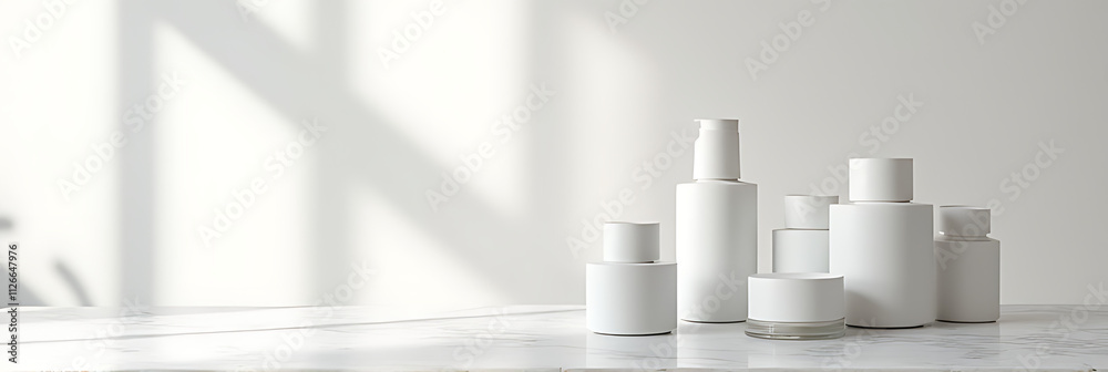 Aufkleber A white marble surface is used as a subtle background for showcasing products in a visually appealing tabletop display._00001_