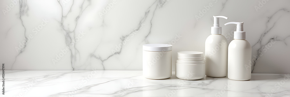Aufkleber A white marble surface is used as a subtle background for showcasing products in a visually appealing tabletop display._00002_