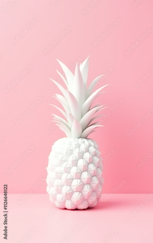 Poster a white pineapple is placed against a soft pink pastel colored background evoking creativity and ins