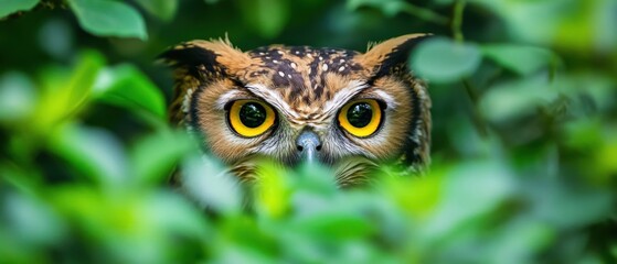 Obraz premium owl peeking through foliage in a forest