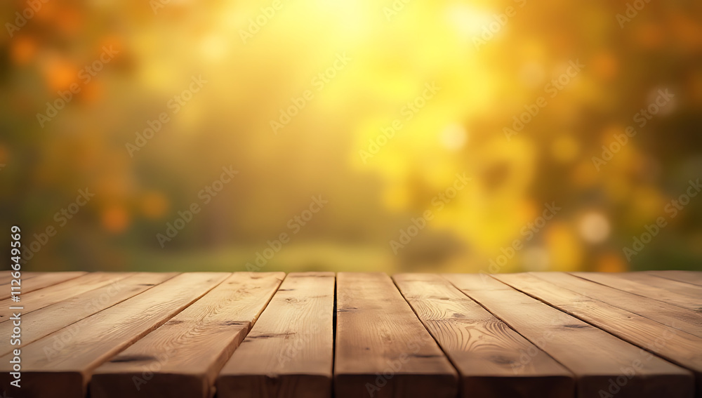 Aufkleber A wood textured table top with a blurred golden bokeh effect is used as a background for product montages and key visuals._00002_