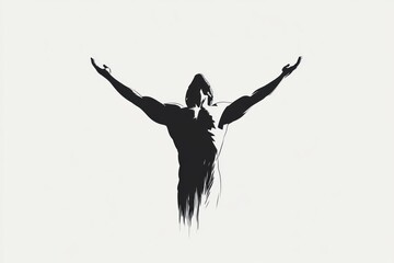 A powerful silhouette of a person with raised arms symbolizes triumph and motivation. The stark black-and-white contrast emphasizes strength and resilience, inspiring viewers to achieve their goals