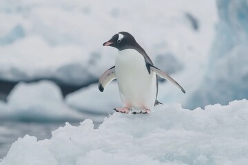 Fototapeta premium adorable penguin standing on ice in a cold environment