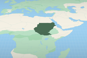 Obraz premium Sudan highlighted on a detailed map, geographic location of Sudan.