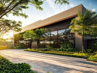 Fototapeta premium modern architectural design with lush greenery and natural light