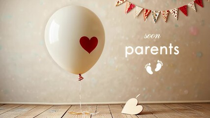 Beige heart-shaped balloon with the inscription "Soon Parents." 