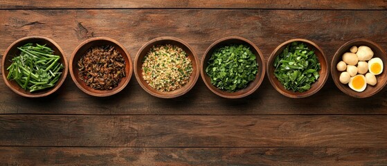 Preparing delicious ingredients for a savory dish kitchen food photography rustic setting overhead view culinary artistry