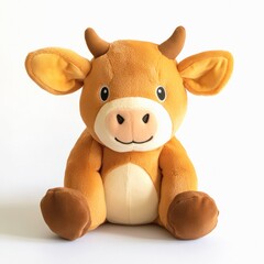 Fototapeta premium Cute brown cow plush toy isolated on white background.