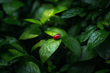 Ladybug on Bright Green Leaf