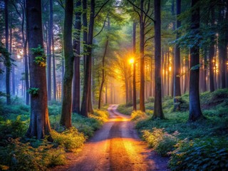 Enigmatic Journey on the Path Less Traveled - Low Light Photography of a Serene Forest Trail at Dusk