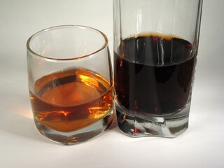 Glass of beer and glass of wine
