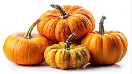 Obraz premium Fresh Ripe Pumpkins Isolated White Background - Organic Autumn Harvest Photography