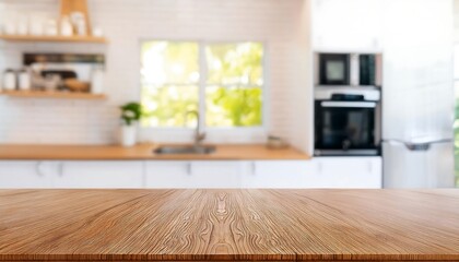 Modern kitchen interior with table and wooden design featuring elegant furniture and spacious hardwood floors in a contemporary living space