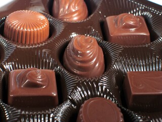 Chocolate candies close view background