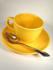 A cup of coffee on a table close view background