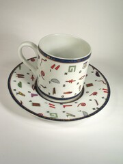 A cup of coffee on a table close view background