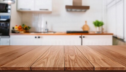 Modern kitchen interior with table and wooden design featuring elegant furniture and spacious hardwood floors in a contemporary living space