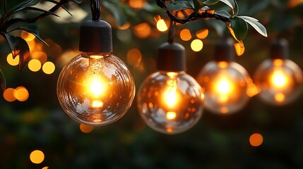 Illuminated Globe Lights Hanging From Tree Branches