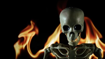 Human skeleton in Fire and Smoke
