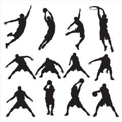 set of vector different style of basketball players silhouette