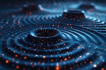 Wave-like 3D abstract landscape with glowing particles in dark blue tones creating a mesmerizing effect across the surfaceabstract
