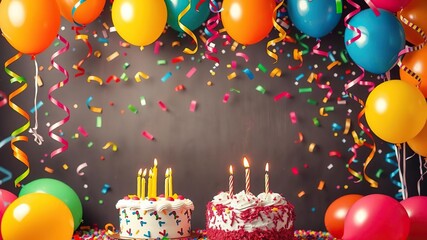 Colorful and festive birthday background with balloons, confetti, and streamers, background, fun, festive