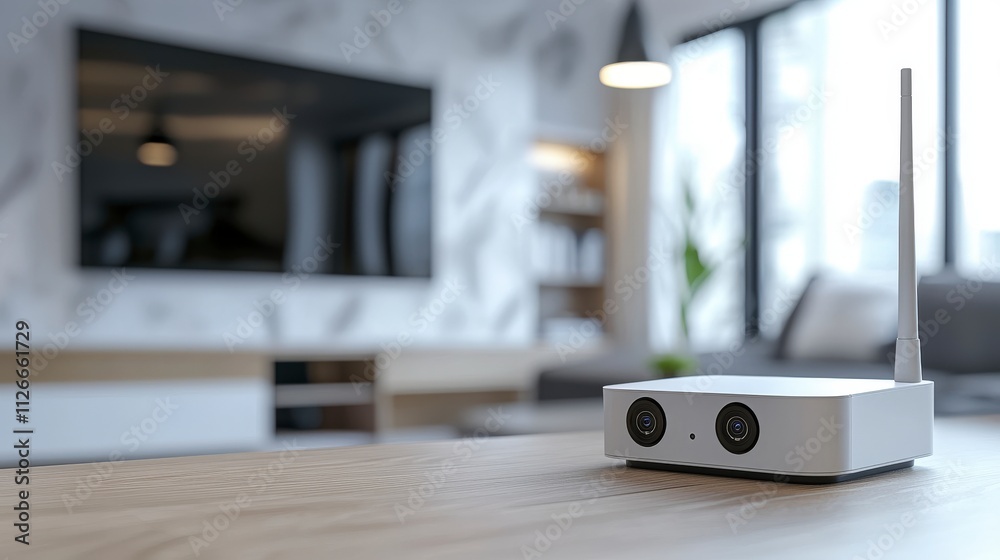Poster Wireless security camera system base station setup in modern home environment for enhanced surveillance and safety