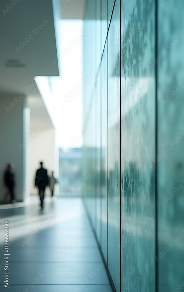 Aufkleber modern architecture features a blurred, abstract glass wall with window as background, using innovat
