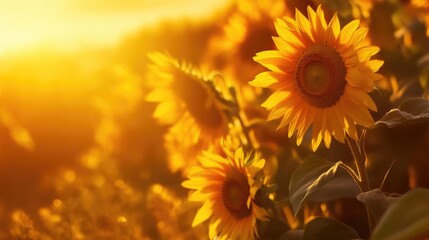 Fototapeta premium Bright Sunflowers Growing in the Field
