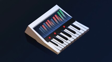Fototapeta premium Retro-style digital synthesizer icon with sleek keys and vibrant buttons, showcasing a minimalistic and colorful design, ideal for music software and vintage sound projects.