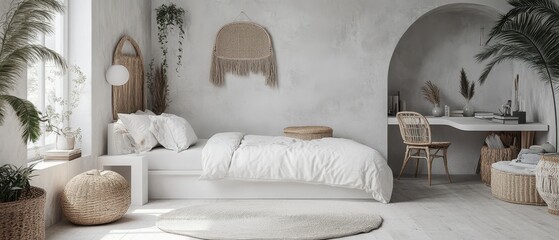 Cozy Boho-Inspired Bedroom with Earthy Tones and Natural Textures