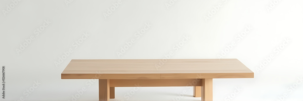 Poster simple wooden tabletop sits atop a softly focused white glass surface creating an elegant and subtle