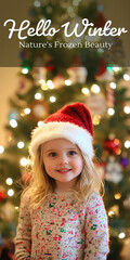 Blonde Girl in Santa Hat Celebrating Hello Winter at Christmas Time. Fictional Character Created By...