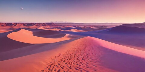 Desert landscape with a cobalt blue horizon and magenta sand dunes, natural wonder, geological marvel, cobalt blue horizon
