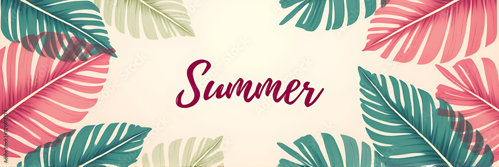 Aufkleber summer concepts feature text on soft pastel tropical leaves against a vibrant colored background in 