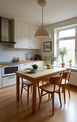 Fototapeta premium Table made of wood placed in a room that serves as both kitchen and dining area._00001_