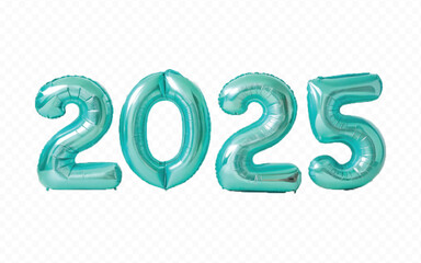 Abstract 3d 2025 typography text with different colour helium balloons  isolated on white background