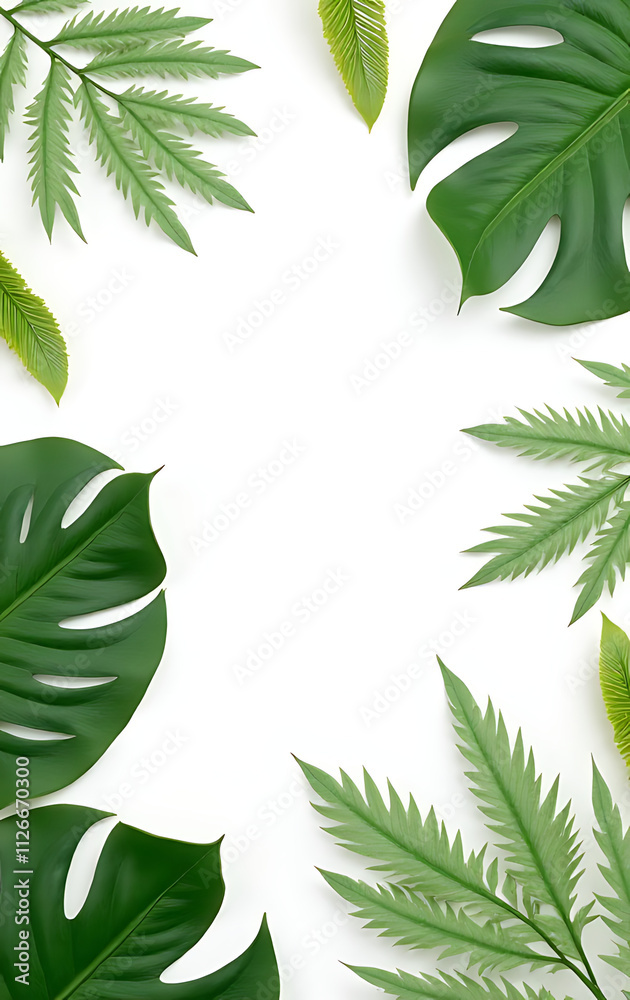 Poster tropical leaves create a natural background when placed on a flat white surface against a botanical 