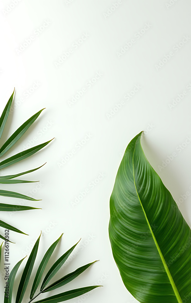 Poster tropical leaves create a natural background when placed on a flat white surface against a botanical 